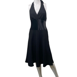 Jones New York Dress Womens 8 Halter Midi Satin Trim Cocktail Party Elegant